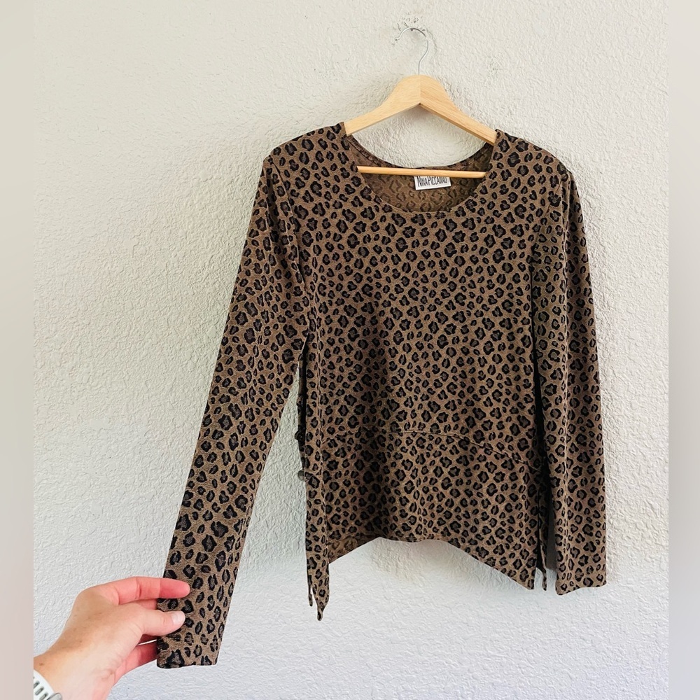 Vintage Nina Piccalino Leopard Print Long Sleeve Blouse